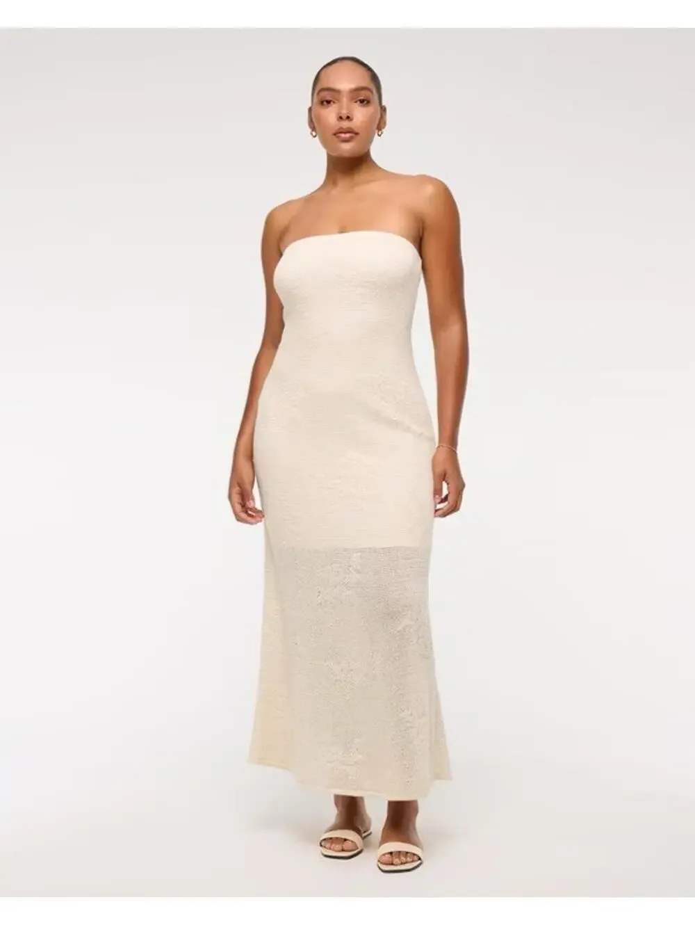 Abercrombie And Fitch Crochet Strapless Maxi Dress Cream Women’s Size XL Beachy - Picture 1 of 7